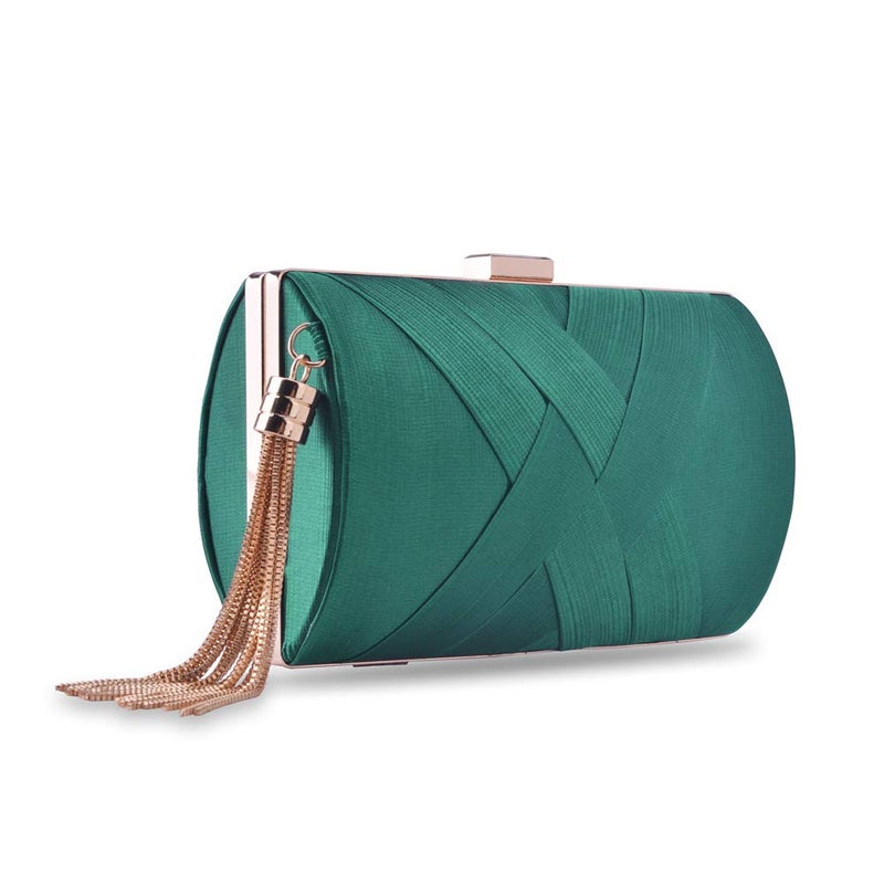 Zebrum Womens Evening Clutch Bag Designer Evening Handbag Hand Bag,Lady Party Wedding Clutch Purse (Dark Green-Elegant Tassel) - Image 1